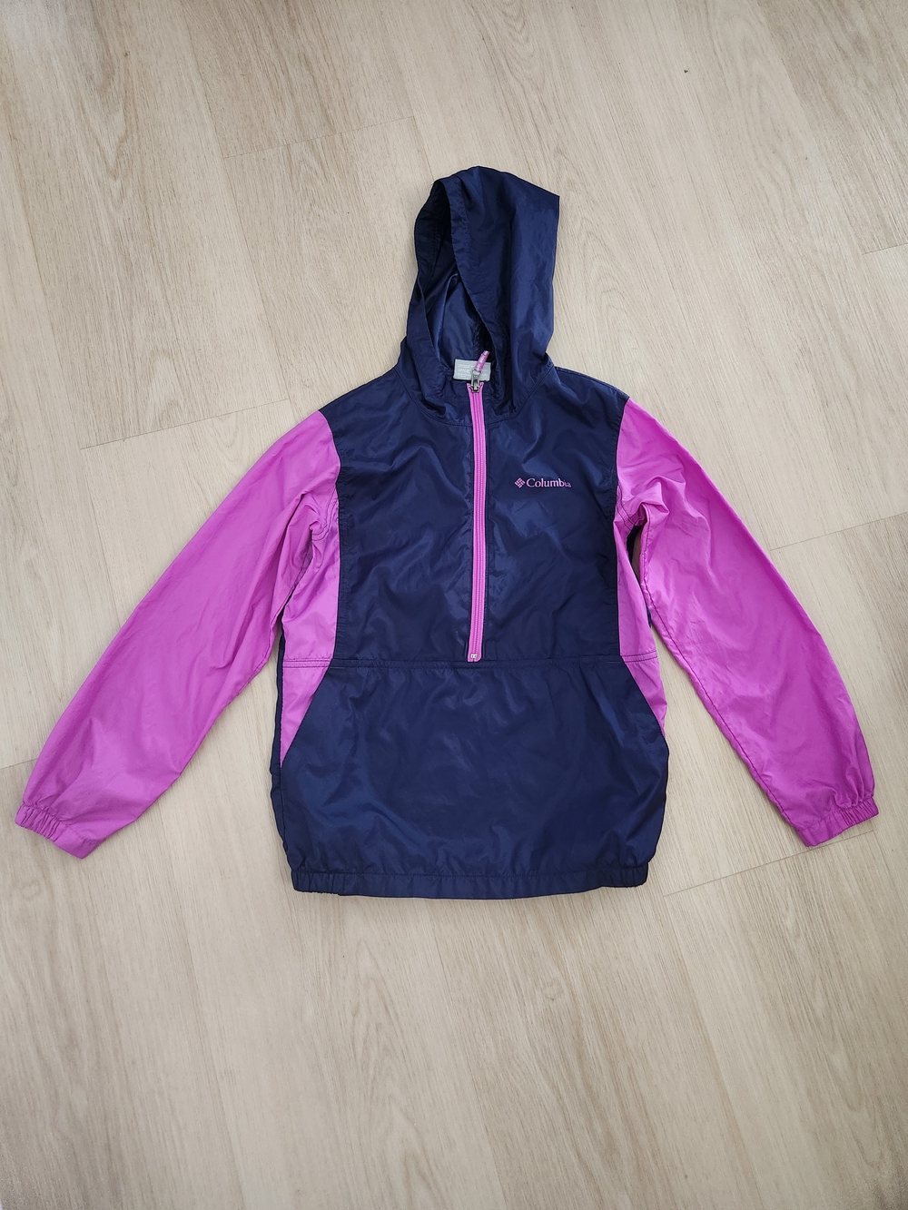 Columbia Navy and Magenta Hooded Windbreaker